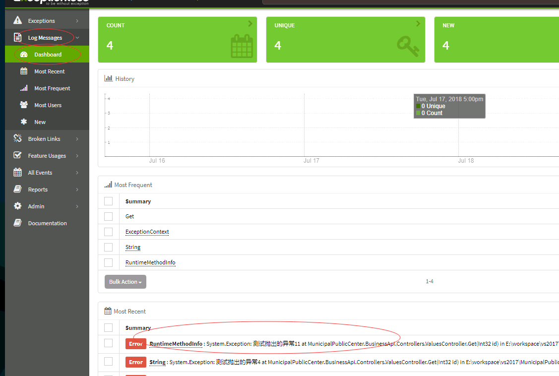 Net Core集成Exceptionless分布式日志功能以及全局异常过滤