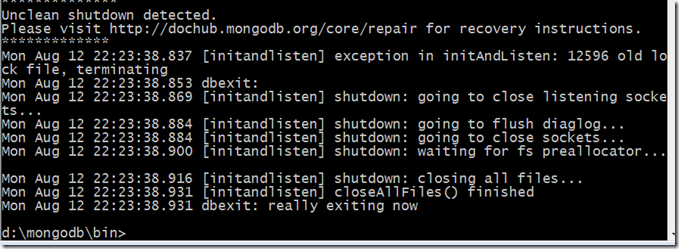 MongoDB学习系列(3)--解决MongoDB Unexpected Shutdown问题