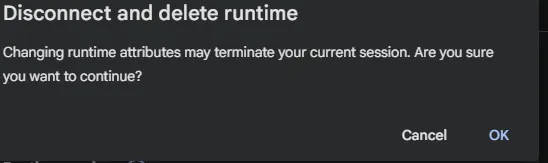 点击T4GPU后，弹出结束运行时的截图