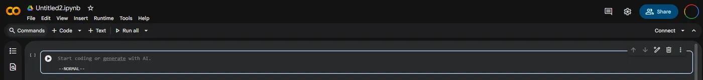 创建新的notebook后的新notebook界面截图