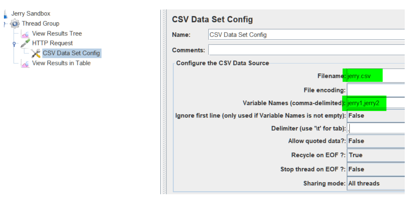 如何使用 jMeter CSV Data Set config