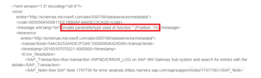 如何处理SAP OData错误消息： Invalid parametertype used at function XXXX
