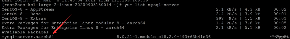 CentOS8 服务器安装MySQL