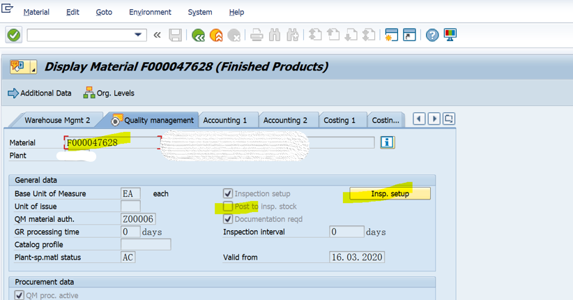 SAP QM 启用04检验类型的物料，工单上STOCK TYPE不是QI？