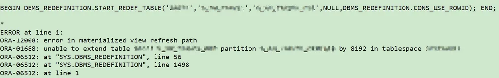 Oracle 执行在线重定义时，表空间满了报错 ORA-23539，怎么破？