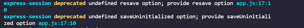 Error：express-session deprecated undefined resave option； provide resave option app.js:17:10