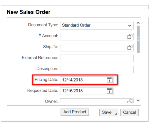 SAP Cloud for Customer Sales Order Pricing Date的配置
