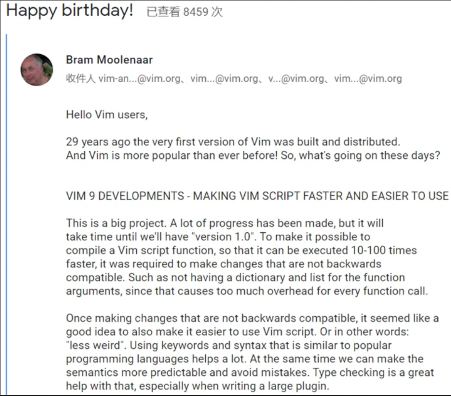 Vim 诞生 30 周年：作者 Bram Moolenaar 、开发者 Alex Baldwin 分别撰文庆祝
