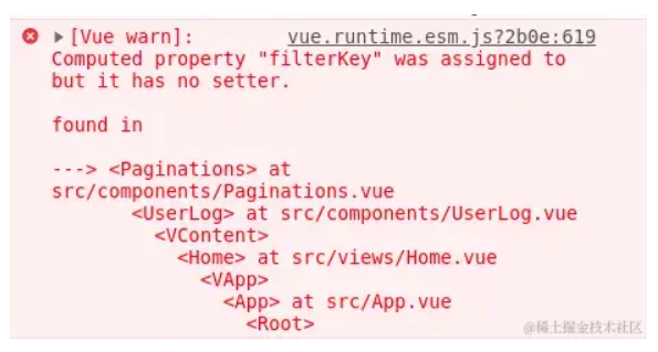 Vue computed property values was assigned to but it has no setter
