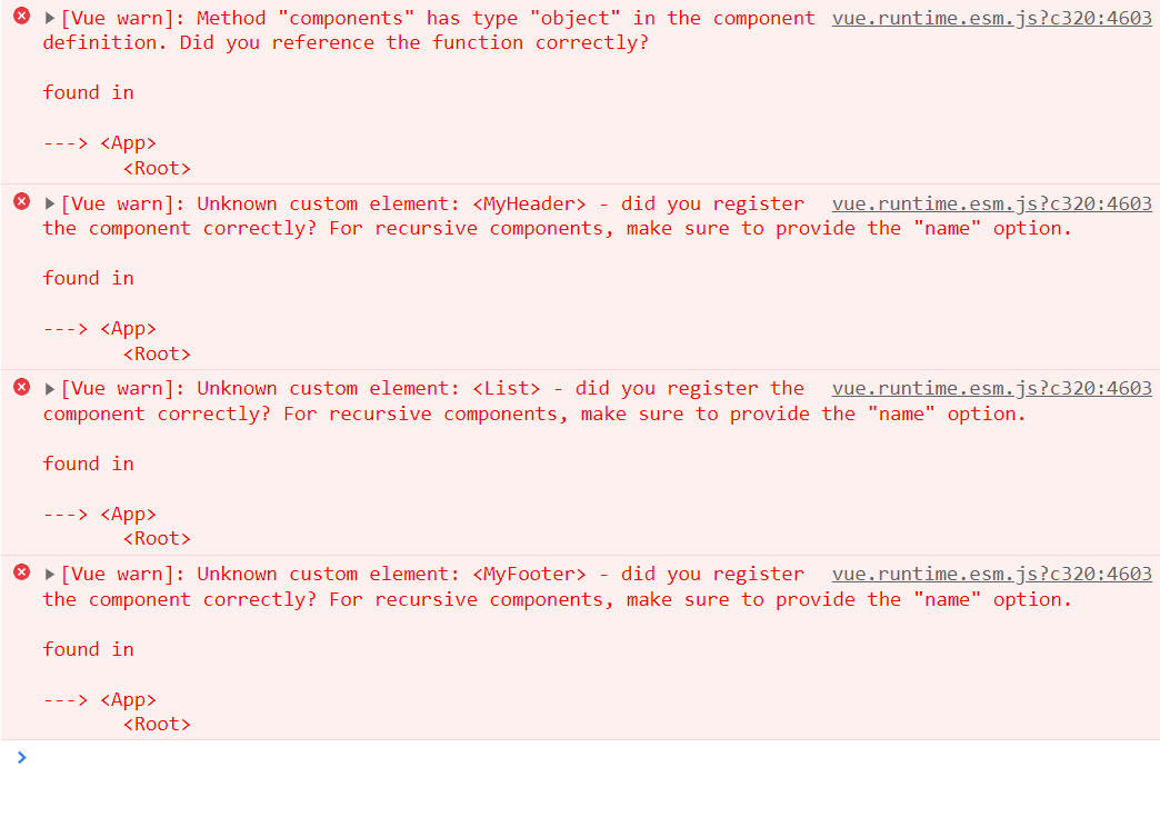 [Vue warn]: Method “components“ has type “object“ in the component definition. Did you reference the