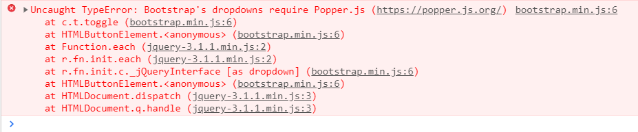 【前端异常】解决前端引入Bootstrap的dropdowns 菜单时报错，Uncaught TypeError: Bootstrap‘s dropdowns require Popper.js