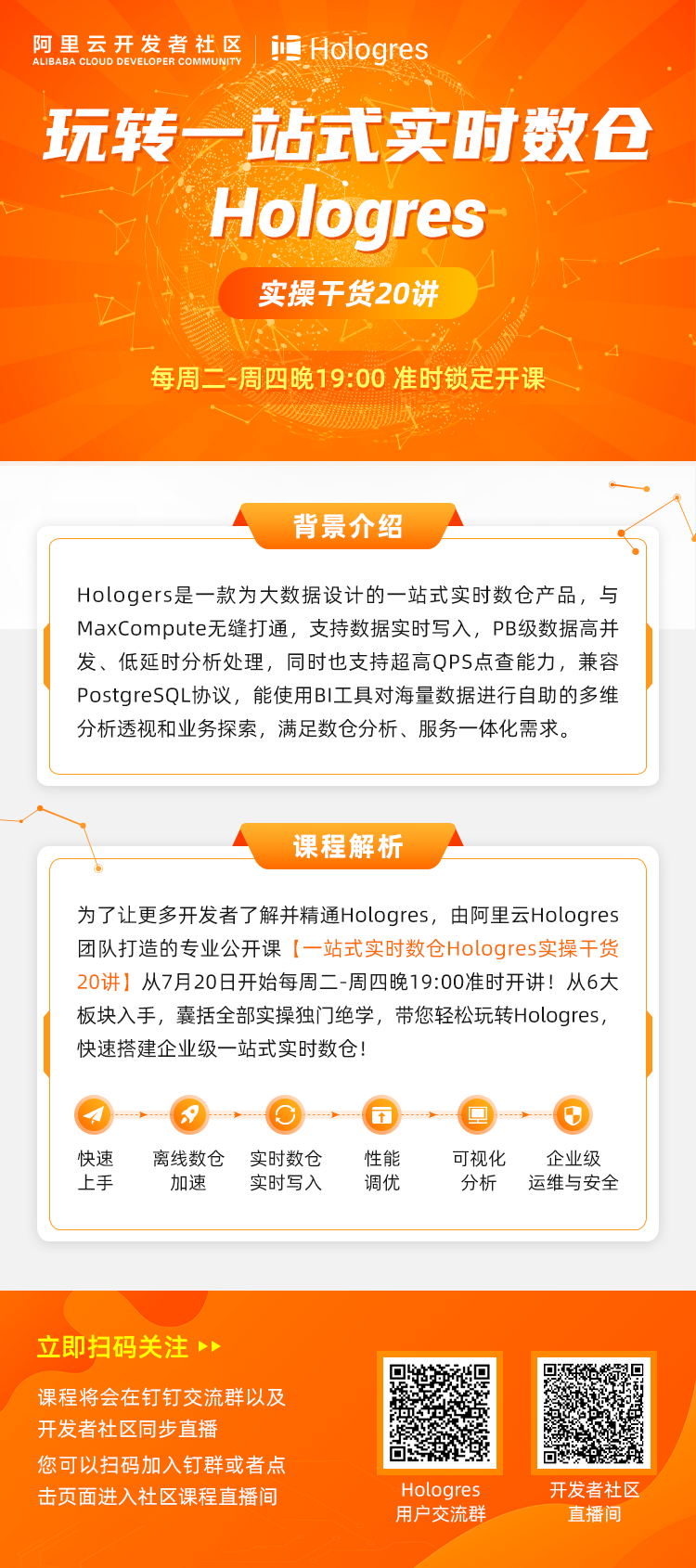 开发者社区精选直播合集（十五）| Hologres系列课程 从零开始，带你玩转一站式实时数仓Hologres