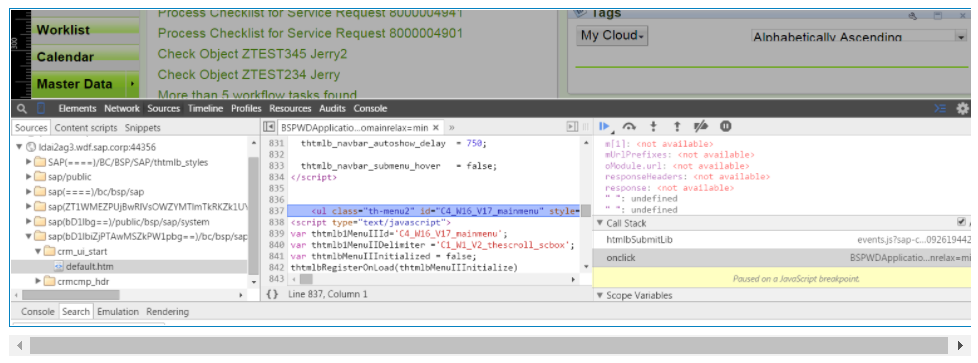 SAP CRM WebClient UI，点击Master Data工作中心后执行的JavaScript代码