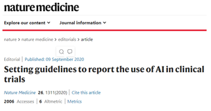 Nat. Med. | 制定指导原则以报告AI在临床试验中的使用