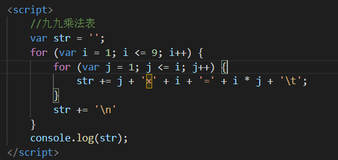 JS输出九九乘法表