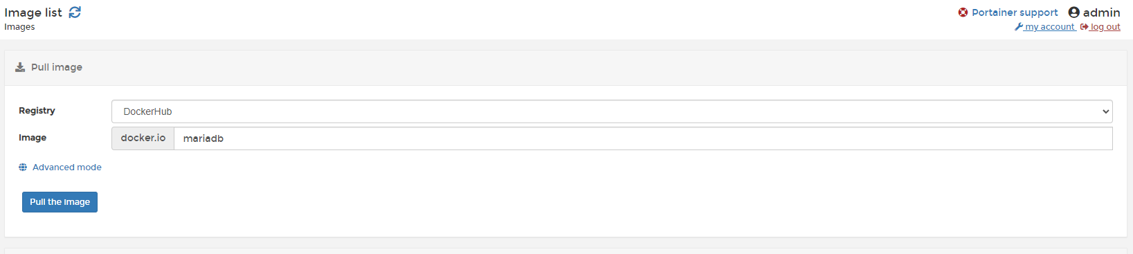 portainer.io 面板pull image  和  run mariadb