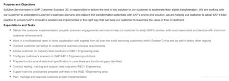 SAP中国招聘内部顾问，工作职责是做客户项目，ABAP开发