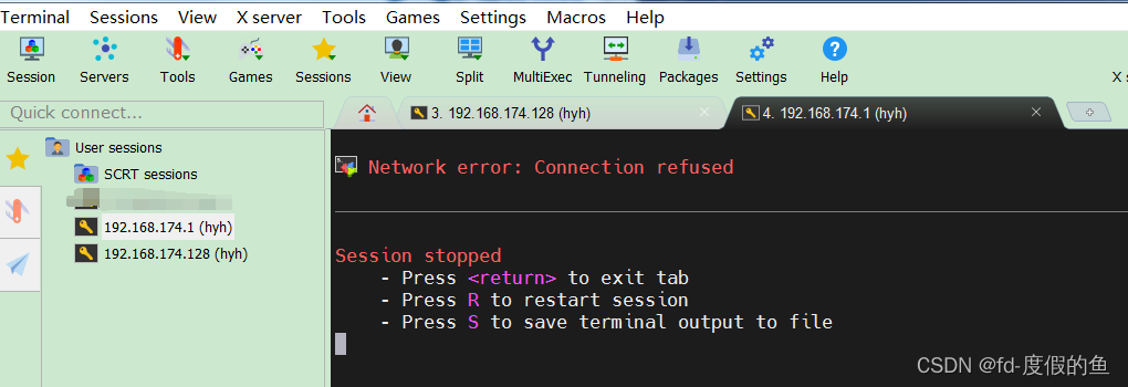 MobaXtem连接虚拟机中的Ubuntu系统 报错： Network erro: Connection refused