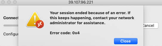0x4 remote desktop error
