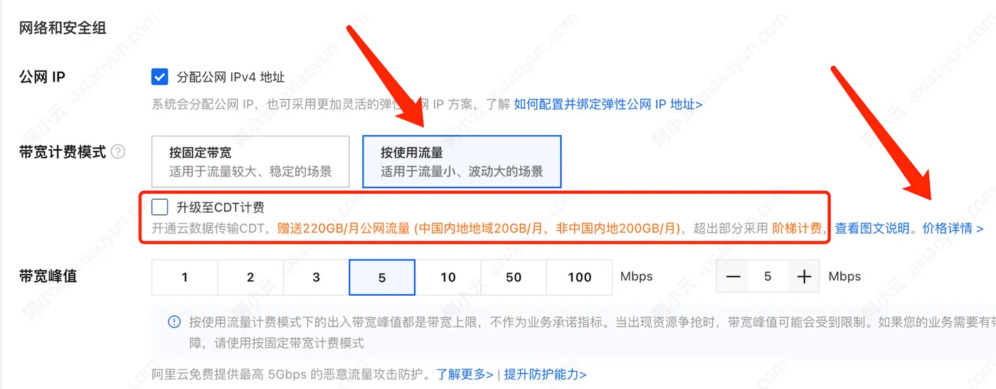 阿里云服务器ECS按使用流量计费