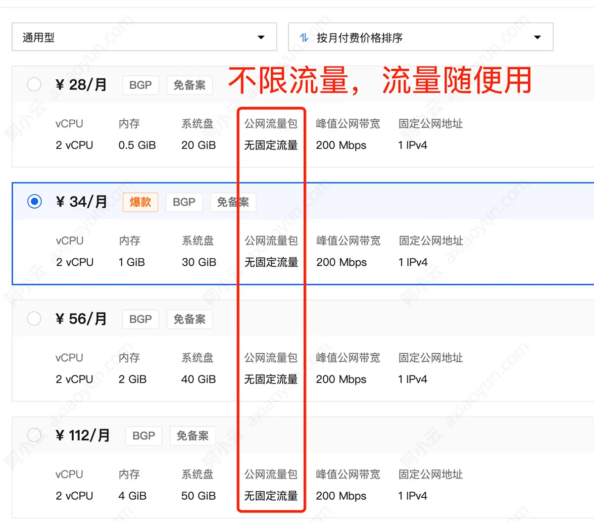 阿里云轻量应用服务器无固定流量.jpg