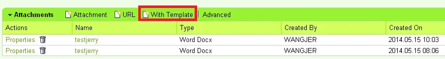 在 CRM WebClient UI Attachment 区域，创建支持 Web Service 的 Word 文档