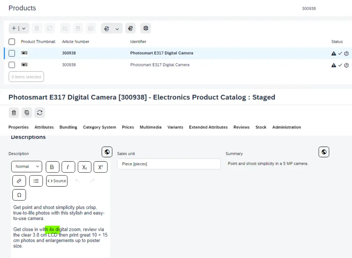 SAP 电商云修改 Product Catalog Staged 版本数据后，同步到 online 版本的 UI 操作