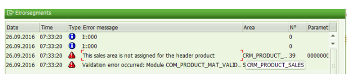 错误消息sales area is not assigned for the header product