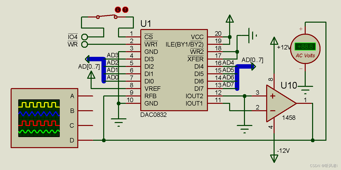 proteus数模转换器DAC0832的应用