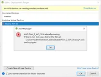 AVD Pixel_2_API_30 is already running. lf that is not the case, delete the files at