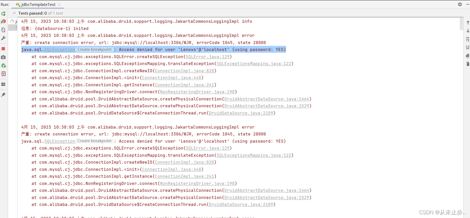 解决java.sql.SQLException: Access denied for user ‘Lenovo‘@‘localhost‘ (using password: YES)问题~