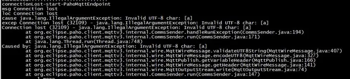 解决mqtt连接报Connection lost (32109) - java.lang.IllegalArgumentException: Invalid UTF-8 char: [a]错误问题