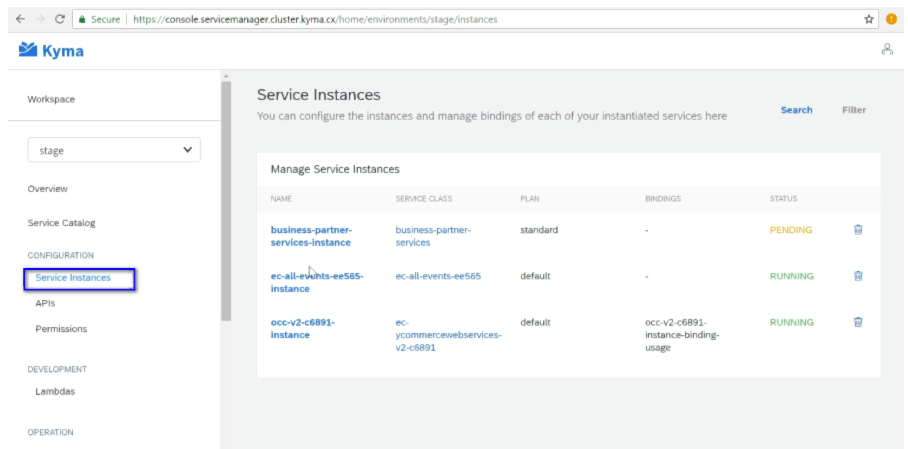SAP Kyma和SAP云平台上的Service instance