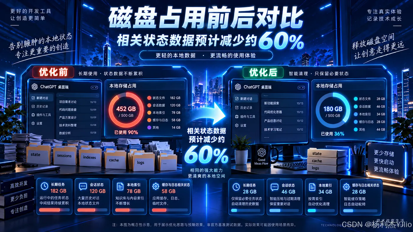 桌面状态数据磁盘占用优化前后示意图