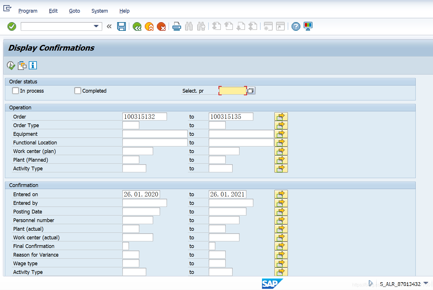 SAP PM入门系列32 - S_ALR_87013432 Display Confirmations