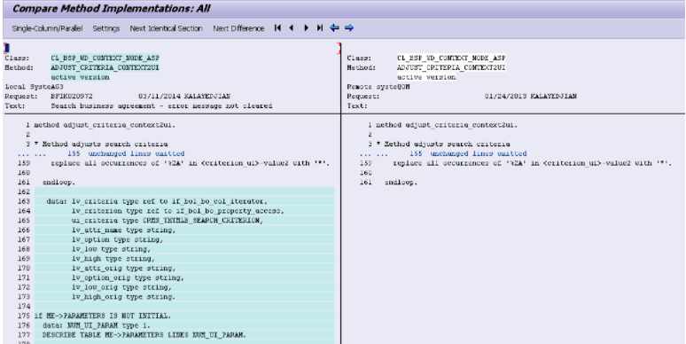 如何远程比较两个系统里同一个ABAP类方法代码的差异