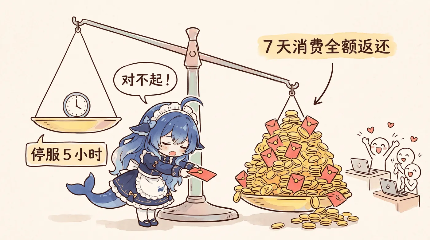停服 5 小时赔 7 天