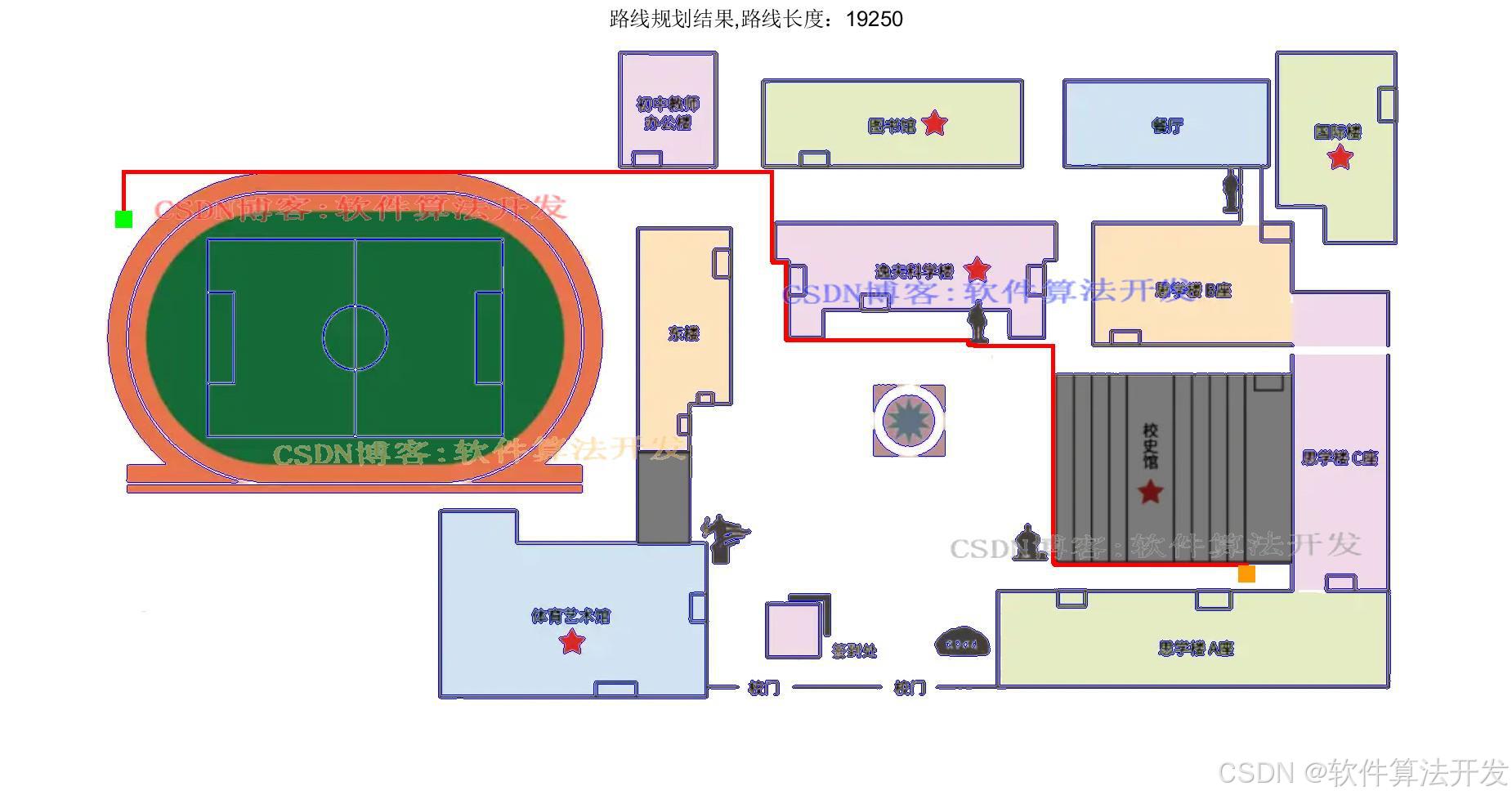 基于机器视觉和Dijkstra算法的平面建筑群地图路线规划matlab仿真