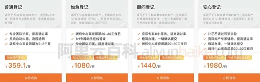 阿里云软件著作权登记费用价格及区别对比
