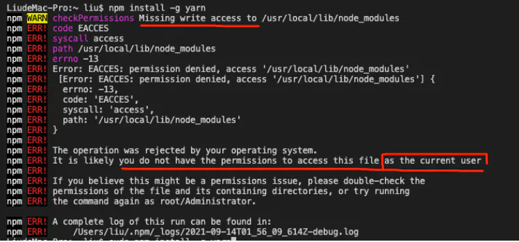 如何解决npm命令报错Missing write access to /usr/local/lib/node_modules