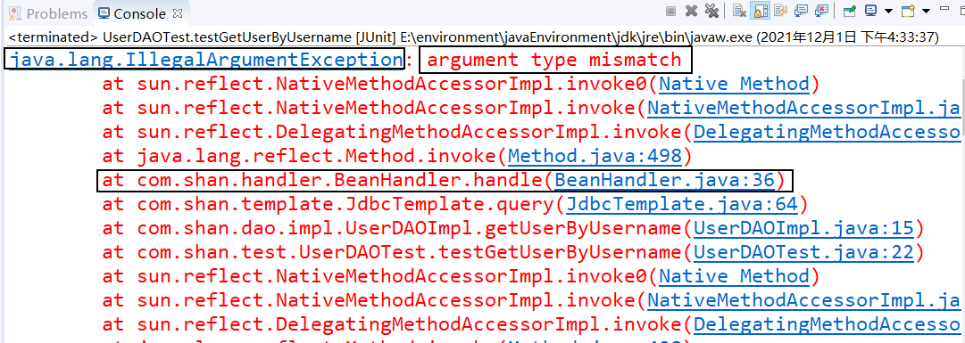 jdbc利用java反射实现结果集得到处理:bug：argument type mismatch