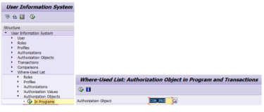 Authorization object where used list in tcode SUIM
