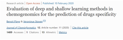 J. Cheminform. | 基于化学基因组学中深度和浅层学习预测药物特异性