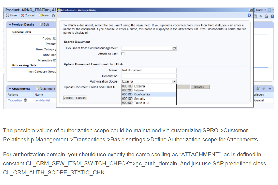 使用Authorization scope对SAP CRM附件模型进行权限控制