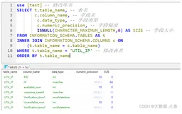 SQL查看表字段信息如：字段名、字段类型、字段精度、字段大小、索引、主键等