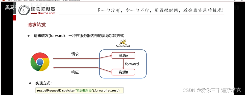 Request（获取请求数据的）请求转发，response响应数据，将数据反馈给前端