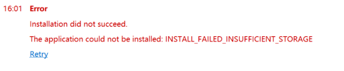 The application could not be installed: INSTALL_FAILED_INSUFFICIENT_STORAGE