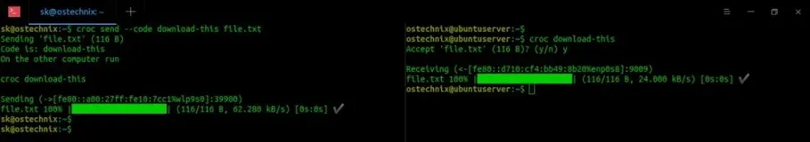 使用croc命令在Linux系统电脑之间传输文件和文件夹（二）