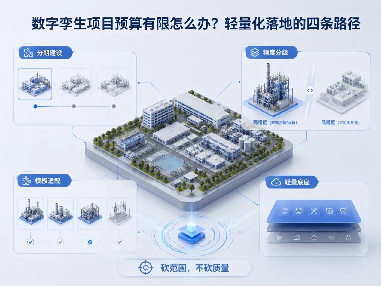 预算有限的数字孪生项目四条轻量化落地路径示意图