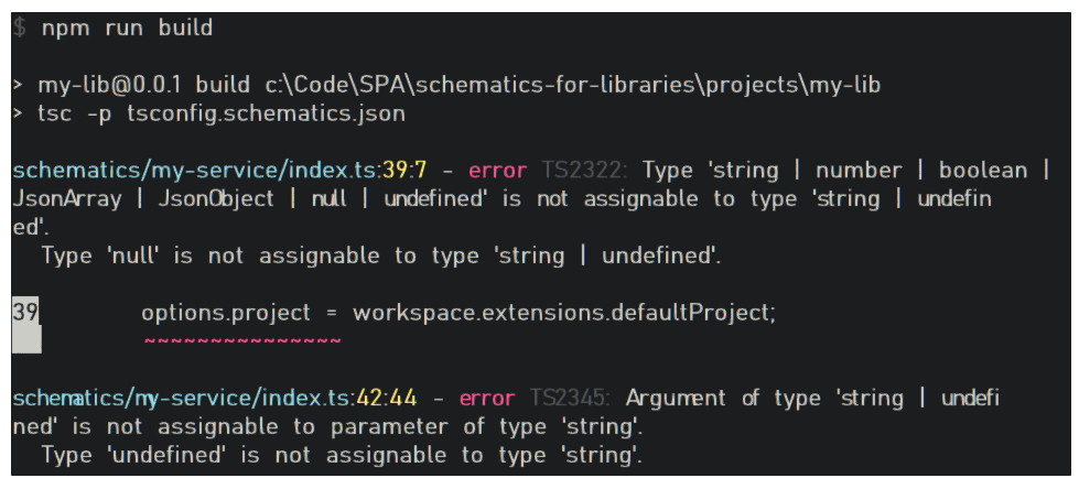 解决 Angular 官网下载的库 Schematics 执行 npm run build 时遇到的编译错误
